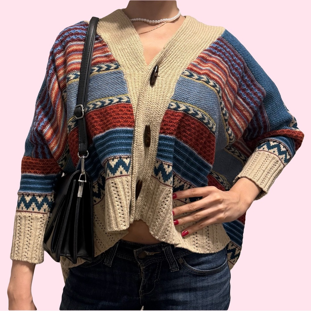 Multicolor Knit Cardigan Sweater